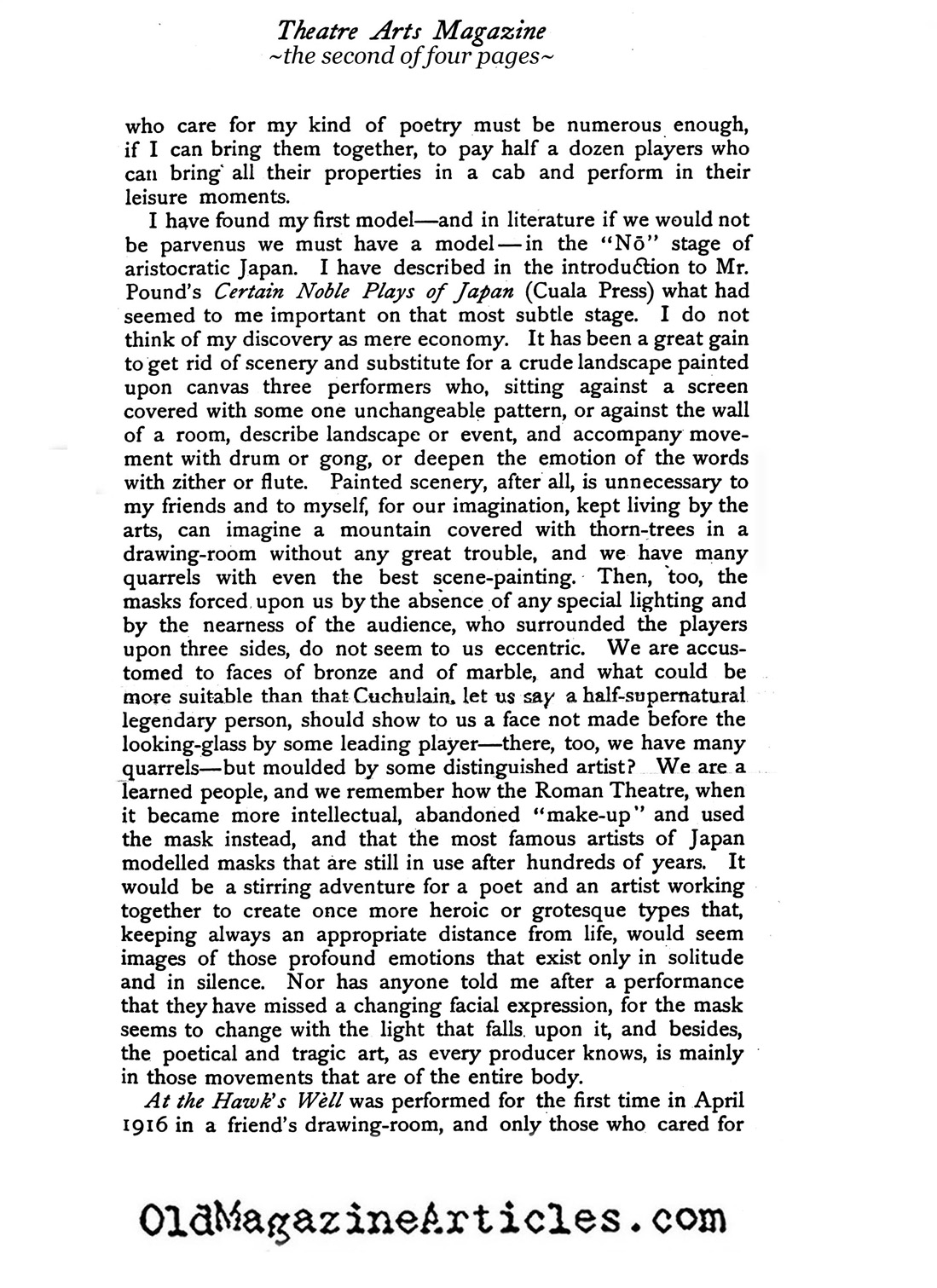 W.B. Yeats  Gripes About the Theater-Going Bourgeoisie <BR>(Theatre Arts Magazine, 1919)